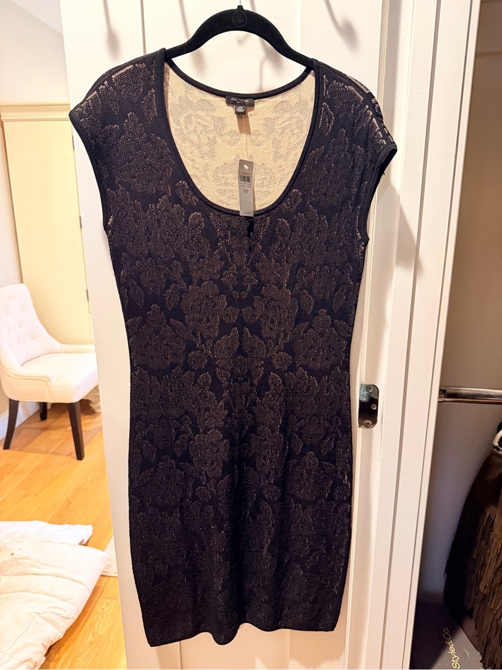 NWT Ann Taylor Petite Black Nude Floral Lace Knit Dress MP